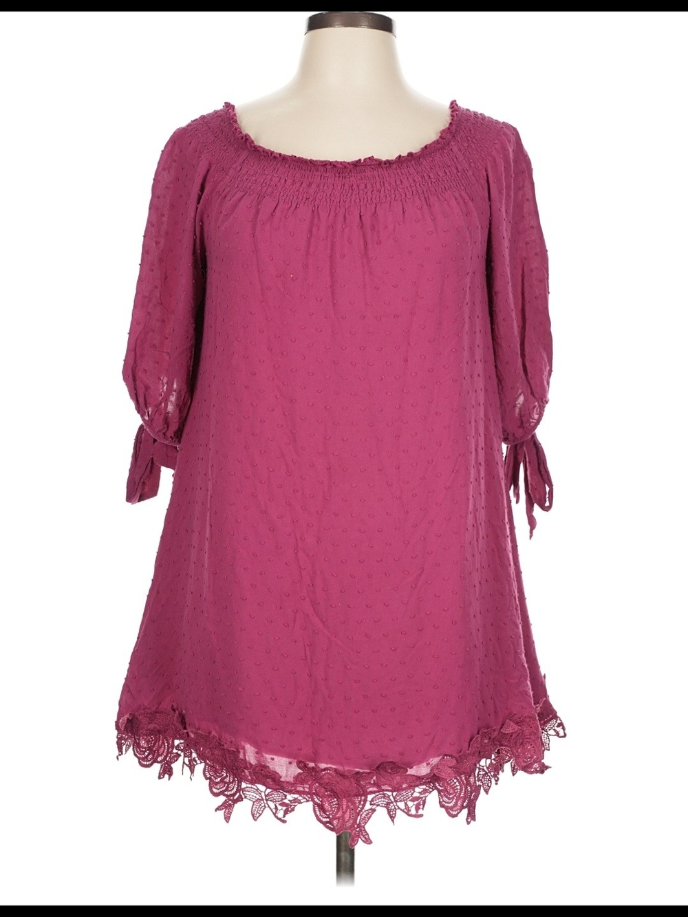 Chelsea & Violet Raspberry Peasant Tunic Dress with Lace Hem